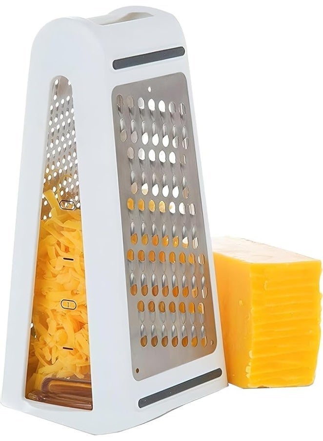 مبشرة جبن مزدوجة الجوانب من الفولاذ المقاوم للصدأ، تتضمن وعاء تخزين، أداة تقطيع وبشر خضروات البارميزان، سهلة التنظيف، متعددة الاستخدامات، أداة يدوية لتحضير الطعام، أداة منزلية، سعة 480 مل (أبيض) - Image 1